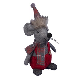 [XM-KD1072] Ornement : Souris en peluche avec salopette rouge