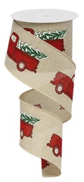 [RG01564NF] Ruban camion vintage rouge avec arbre