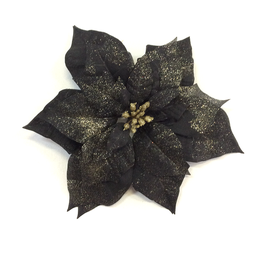 [XM-HA1461] Branche décorative: Poinsettia noir et or sur pince