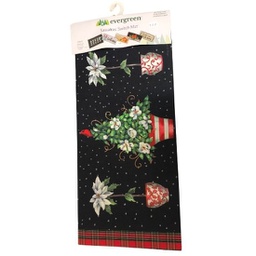 [431874] Tapis décoratif de noël noir avec poinsettias blanc